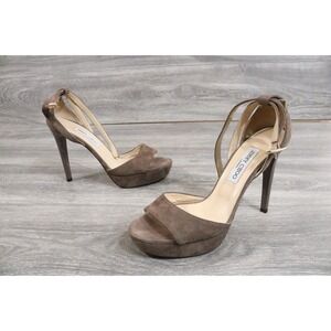 Jimmy Choo Taupe Suede Leather Kayden Ankle Strap Sandals Size 40